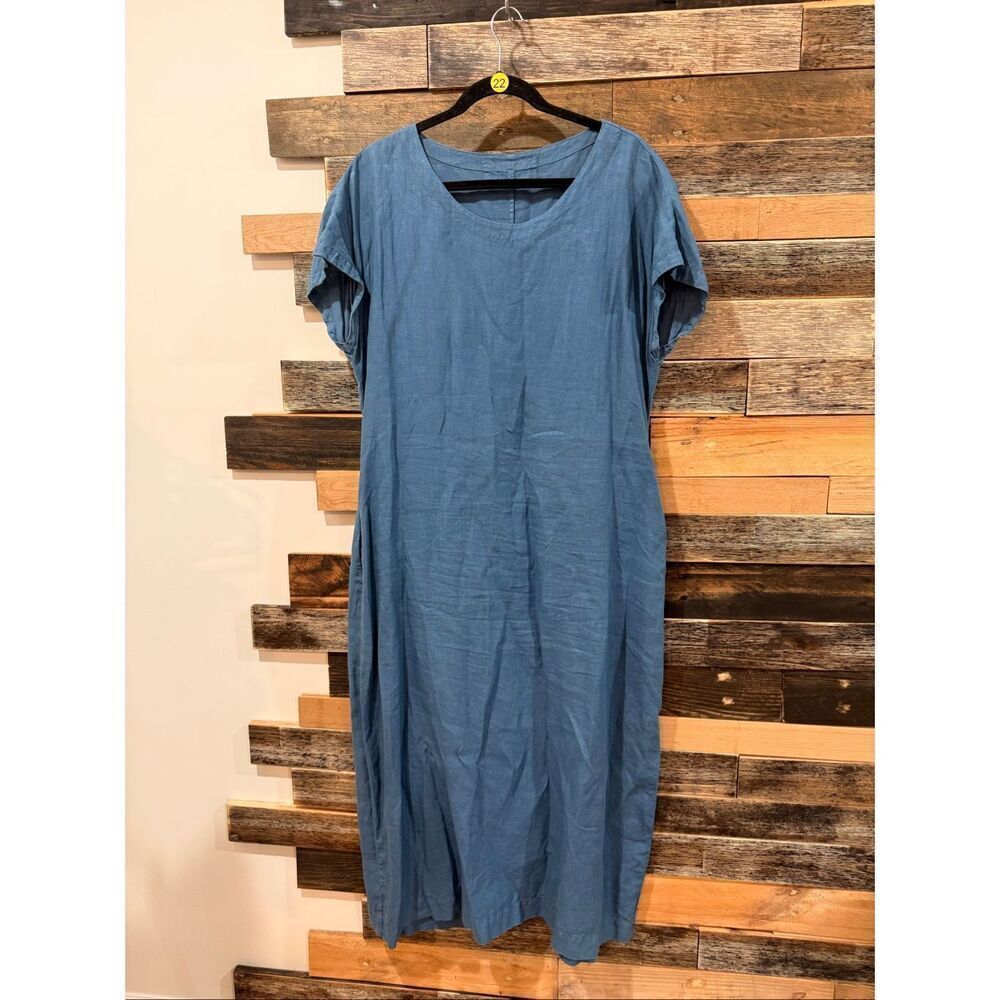 Grizas linen blue dress pockets size Large